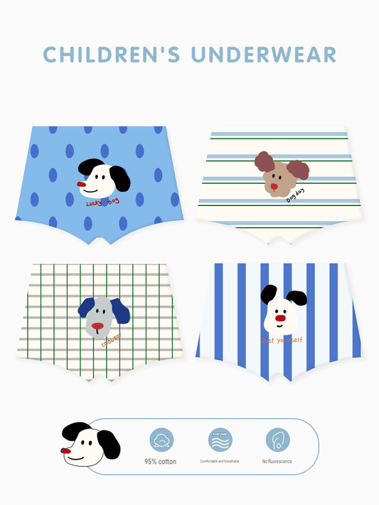 Cartoon Puppy Boxer Briefs 4 Pairs アニマル ボクサーパンツ セット【mh0013553】 mamahalo accessory 幼児用下着