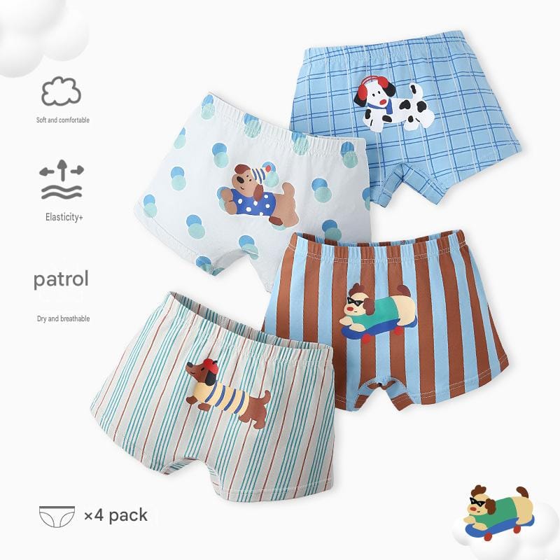 Cartoon Puppy Boxer Briefs 4 Pairs アニマル ボクサーパンツ セット【mh0013553】 N197 Puppy Paradise Underwear (Boys) / 100cm mamahalo accessory 幼児用下着