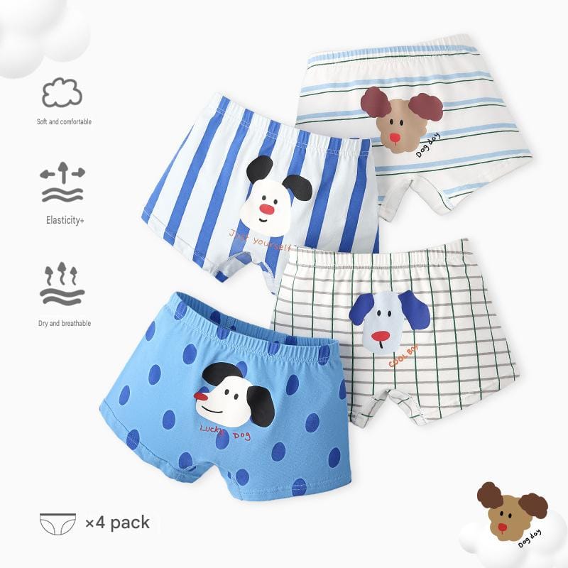 Cartoon Puppy Boxer Briefs 4 Pairs アニマル ボクサーパンツ セット【mh0013553】 N198 Lucky Puppy Underwear (Boys) / 100cm mamahalo accessory 幼児用下着