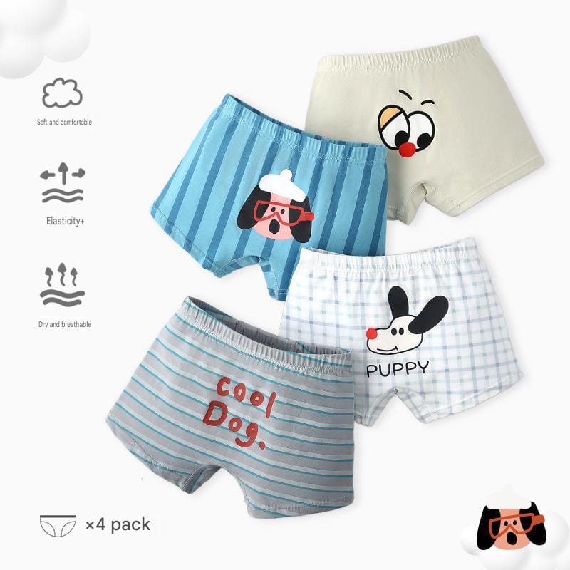 Cartoon Puppy Boxer Briefs 4 Pairs アニマル ボクサーパンツ セット【mh0013553】 N199 Big-eyed Dog Underwear (Boys) / 100cm mamahalo accessory 幼児用下着