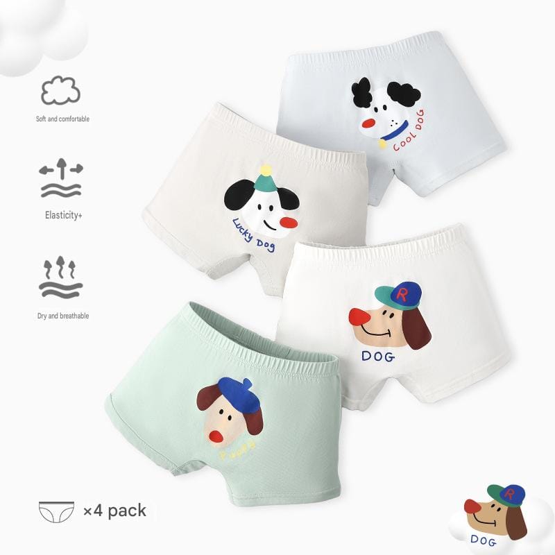 Cartoon Puppy Boxer Briefs 4 Pairs アニマル ボクサーパンツ セット【mh0013553】 N200 Cool Wang Diary Underwear (Boys) / 100cm mamahalo accessory 幼児用下着