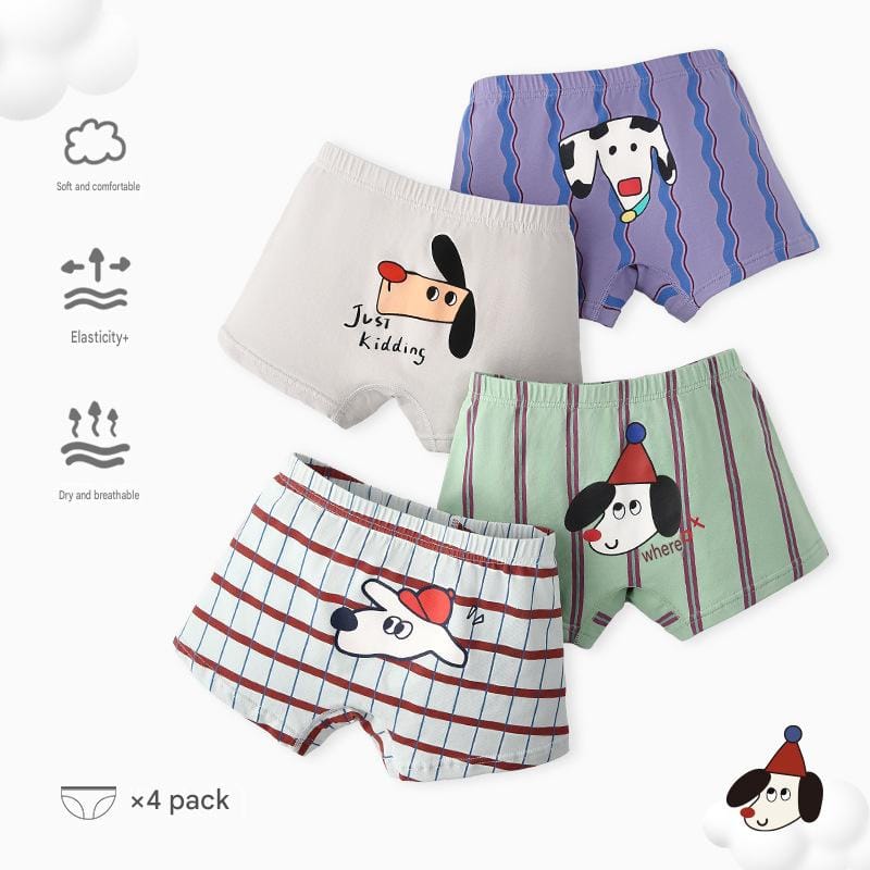 Cartoon Puppy Boxer Briefs 4 Pairs アニマル ボクサーパンツ セット【mh0013553】 N202 Puppy Radio Underwear (Boy) / 100cm mamahalo accessory 幼児用下着