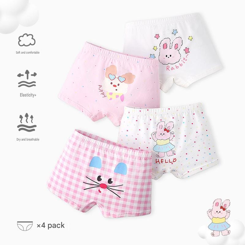 Cartoon Puppy Boxer Briefs 4 Pairs アニマル ボクサーパンツ セット【mh0013553】 N203 Spring Bunny Language Underwear (Girl) / 100cm mamahalo accessory 幼児用下着