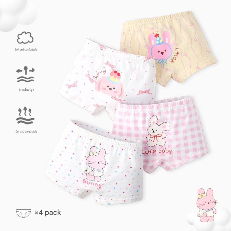 Cartoon Puppy Boxer Briefs 4 Pairs アニマル ボクサーパンツ セット【mh0013553】 N204 Cute Bunny Planet Underwear (Girls) / 100cm mamahalo accessory 幼児用下着