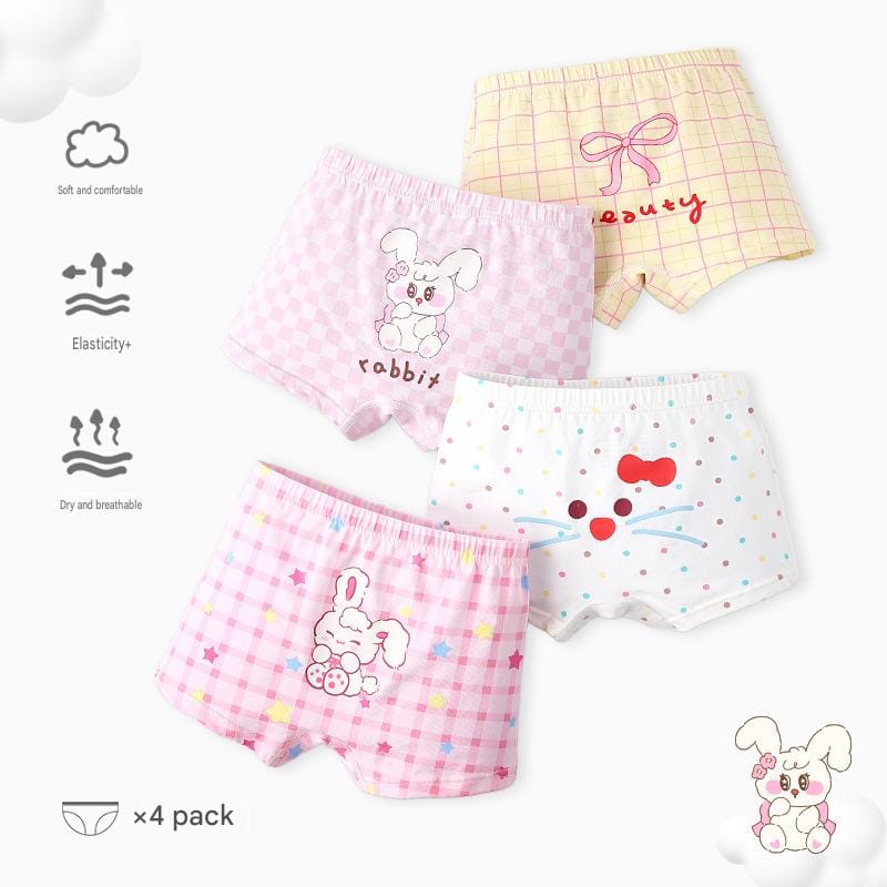 Cartoon Puppy Boxer Briefs 4 Pairs アニマル ボクサーパンツ セット【mh0013553】 N205 Star Mi Bunny Underwear (Girls) / 100cm mamahalo accessory 幼児用下着