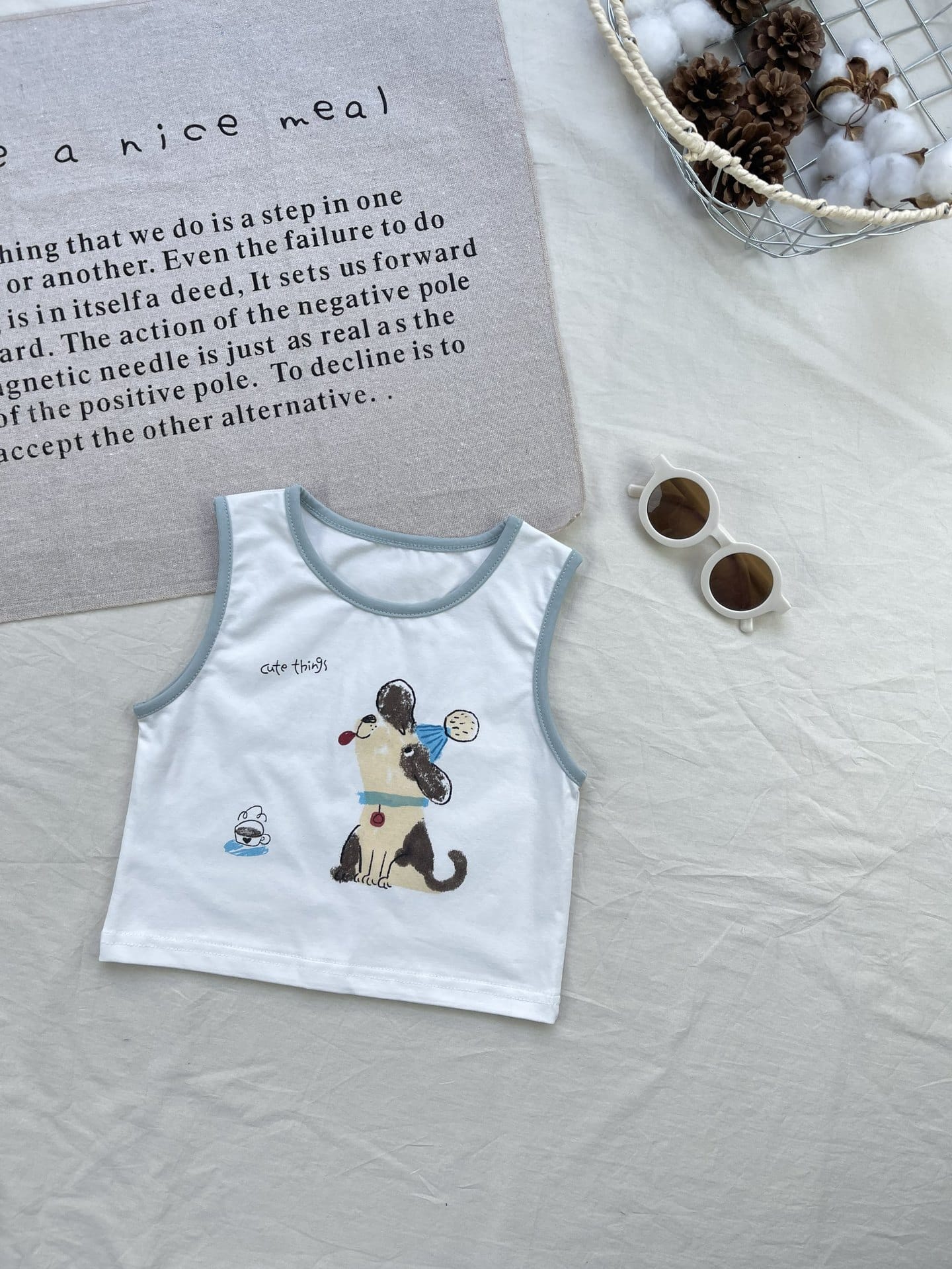 Cartoon Puppy Graphics Vest Set 犬 ノースリーブTシャツ ショートパンツセット【mh0012921】 yi nian ni ノースリーブセットアップ