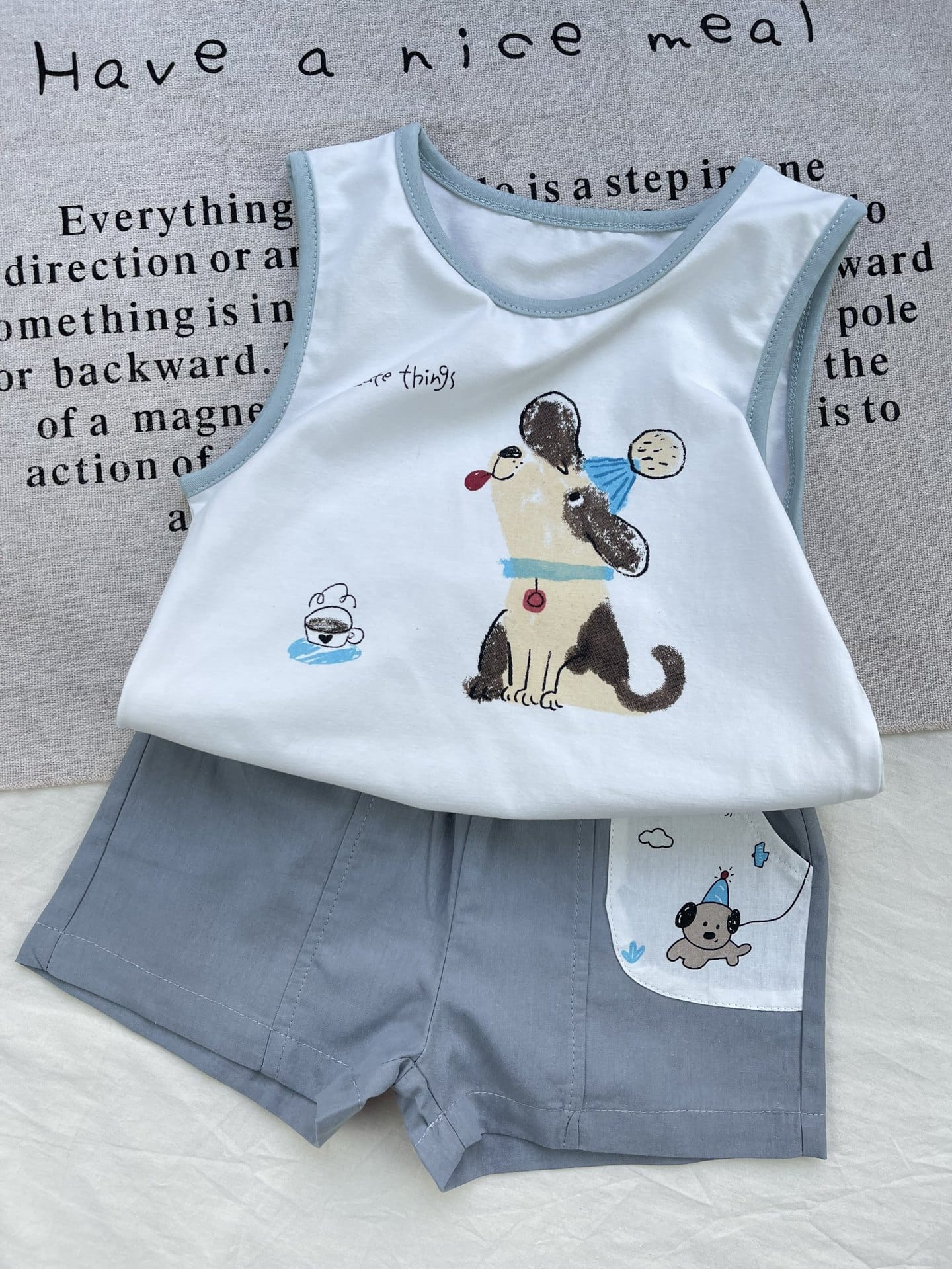 Cartoon Puppy Graphics Vest Set 犬 ノースリーブTシャツ ショートパンツセット【mh0012921】 yi nian ni ノースリーブセットアップ
