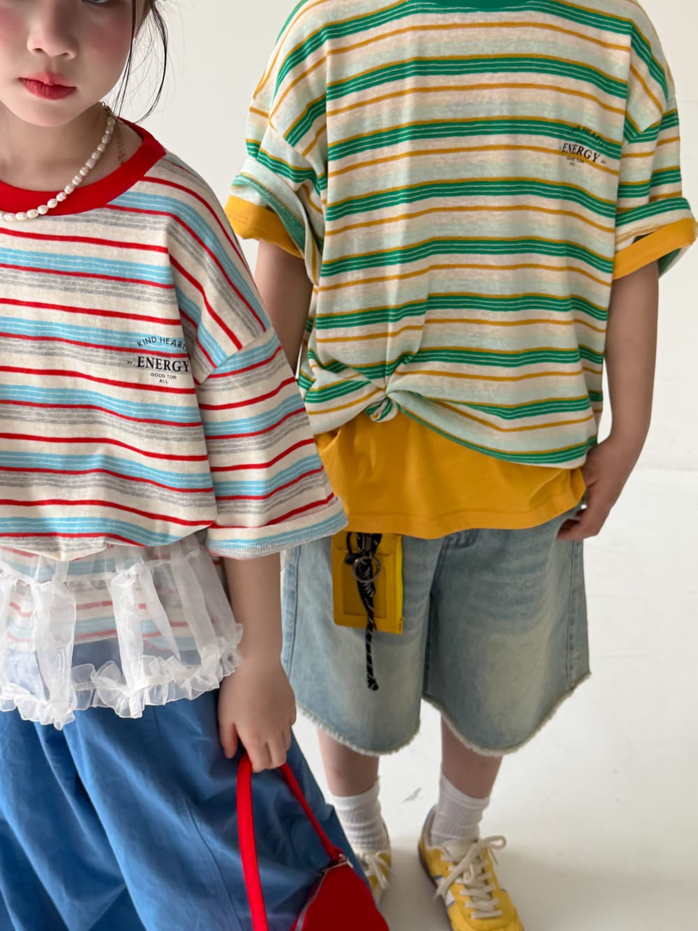 Casual Striped Crewneck T-shirt ボーダー 半袖Tシャツ【mh0013131】 Green / 100cm KUMAI.KIDS 半袖Tシャツ