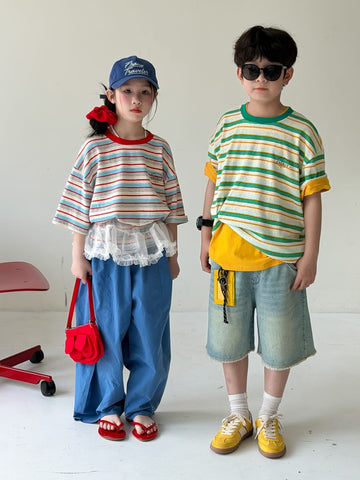 Casual Striped Crewneck T-shirt ボーダー 半袖Tシャツ【mh0013131】 KUMAI.KIDS 半袖Tシャツ
