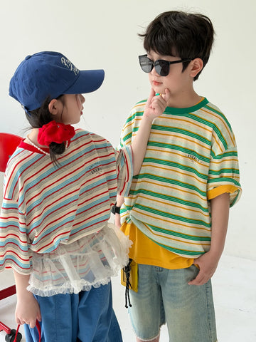 Casual Striped Crewneck T-shirt ボーダー 半袖Tシャツ【mh0013131】 KUMAI.KIDS 半袖Tシャツ