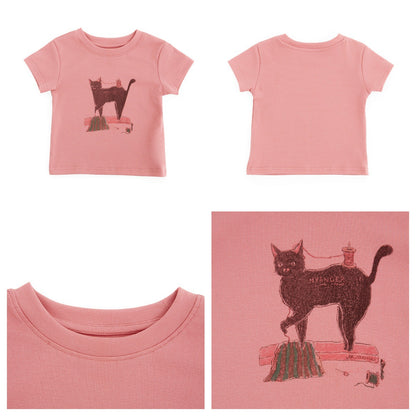 Cat Illustration Slim Fit T-Shirt ネコ イラスト スリムTシャツ【mh0012383】 HEY BOOBII