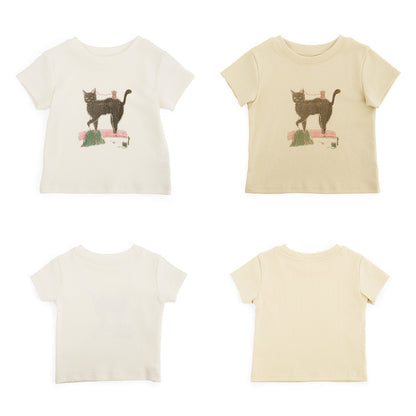 Cat Illustration Slim Fit T-Shirt ネコ イラスト スリムTシャツ【mh0012383】 HEY BOOBII
