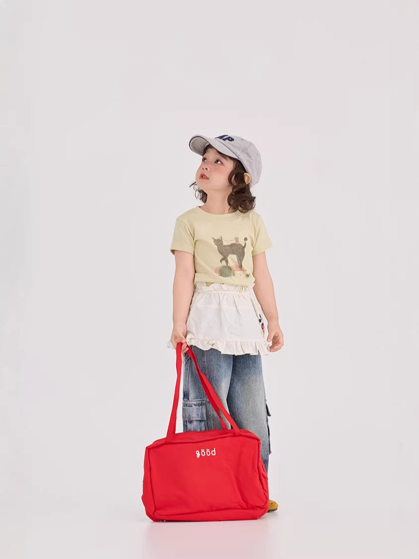 Cat Illustration Slim Fit T-Shirt ネコ イラスト スリムTシャツ【mh0012383】 mamahalo shop