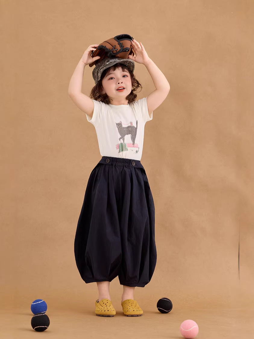 Cat Illustration Slim Fit T-Shirt ネコ イラスト スリムTシャツ【mh0012383】 mamahalo shop