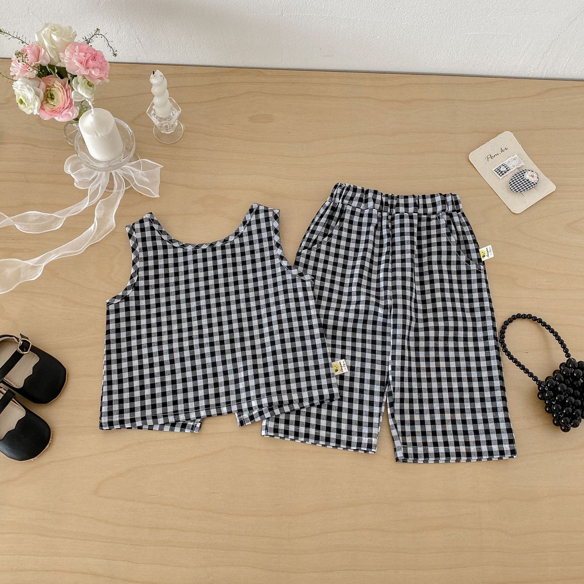 Check Sleeveless Wide Pants Set ギンガムチェック ノースリーブ セットアップ【mh0012708】 angou ノースリーブセットアップ