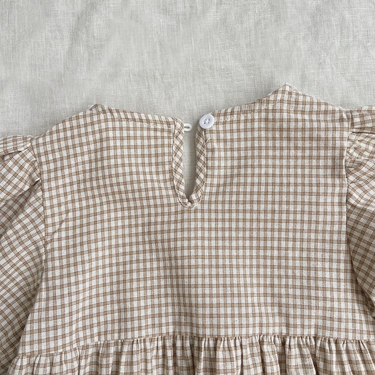 Checkered V-neck Lace Romper チェック柄 Vネック レース ロンパース【mh0002458】 BBAMMA 長袖ロンパース