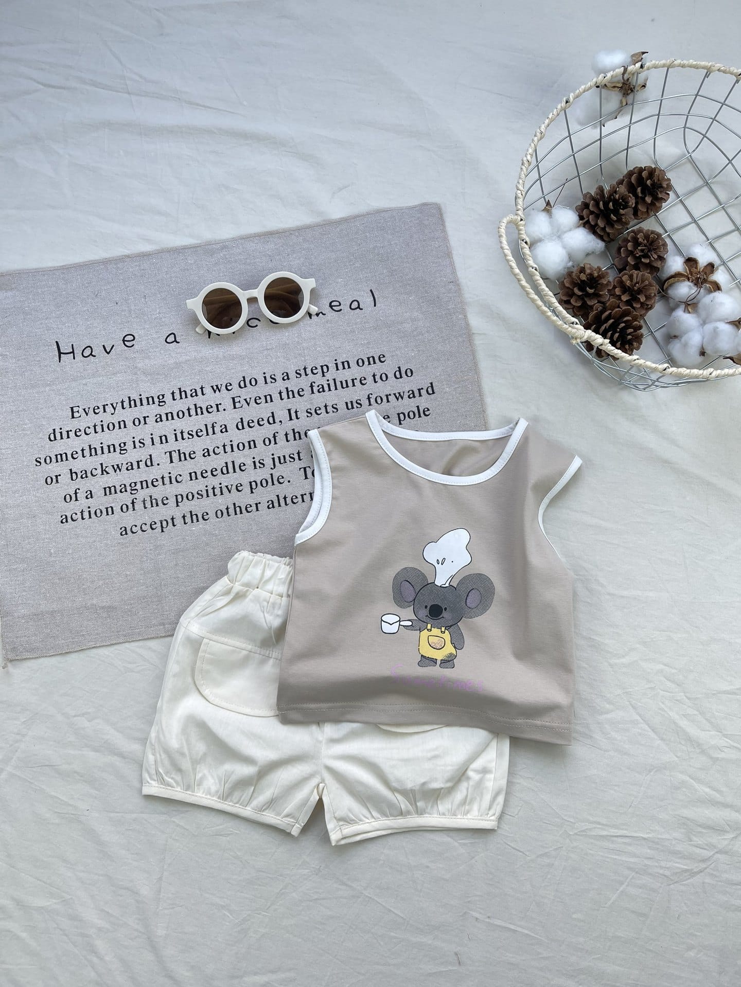 Chef Koala Graphic Vest Set アニマル ノースリーブTシャツ ショートパンツセット【mh0012924】 yi nian ni ノースリーブセットアップ
