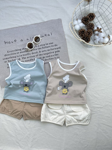 Chef Koala Graphic Vest Set アニマル ノースリーブTシャツ ショートパンツセット【mh0012924】 yi nian ni ノースリーブセットアップ