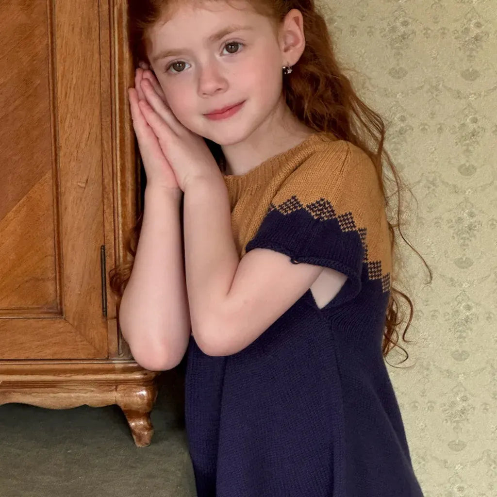 半袖ワンピース ニット半袖ワンピース Aラインセータードレス【mh0011204】