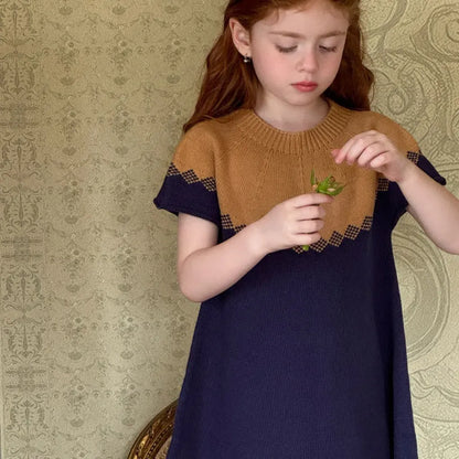 半袖ワンピース ニット半袖ワンピース Aラインセータードレス【mh0011204】