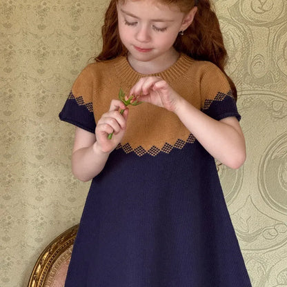 半袖ワンピース ニット半袖ワンピース Aラインセータードレス【mh0011204】