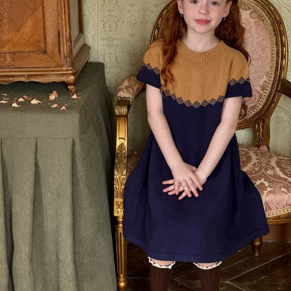 半袖ワンピース ニット半袖ワンピース Aラインセータードレス【mh0011204】