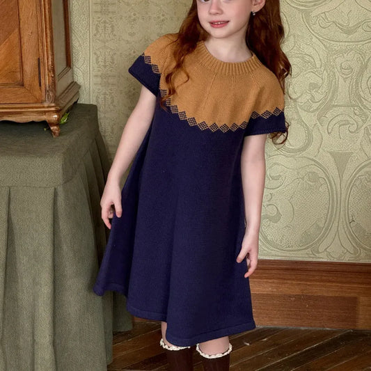 半袖ワンピース ニット半袖ワンピース Aラインセータードレス【mh0011204】