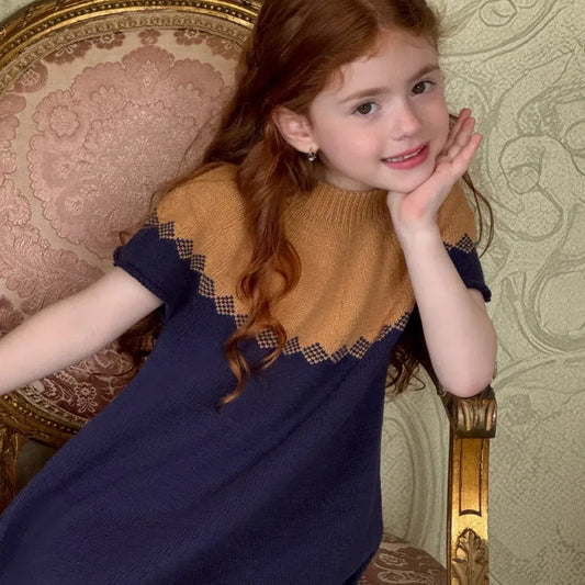 半袖ワンピース ニット半袖ワンピース Aラインセータードレス【mh0011204】