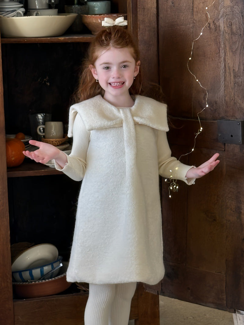 ノースリーブワンピース beige sweater / 90cm ノースリーブワンピース リボンカラー お出かけドレス【mh0011880】