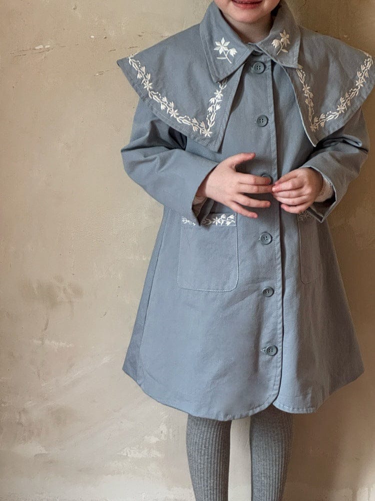 ショートコート・ジャケット・ジャンパー Blue / 90cm 刺繍ビッグカラーAラインコート ミドル丈クラシカル【mh0011215】