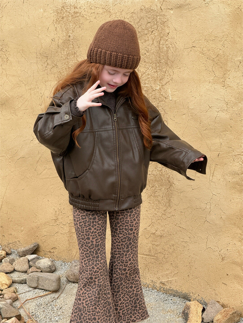 ショートコート・ジャケット・ジャンパー Brown / 90cm フェイクレザー ジャケット ライダース 裏地付き ボリューム アウター【mh0011619】