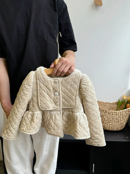 長袖セットアップ Coat / 130cm 6-7y キッズジャケット/スカート フェイクベルベットペプラムショートジャケット/ロングタイトスカート スーツ【mh0007535】