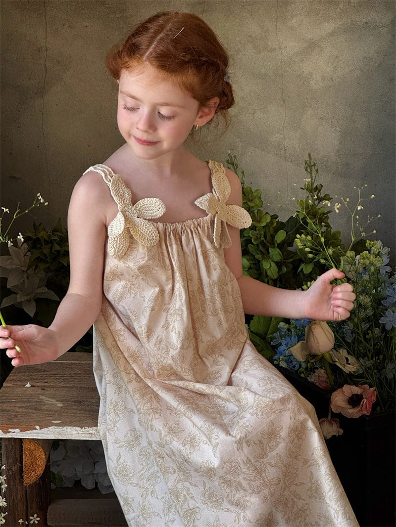 ノースリーブワンピース Coffee / 90cm 立体花柄刺繍キャミソールワンピース【mh0011214】