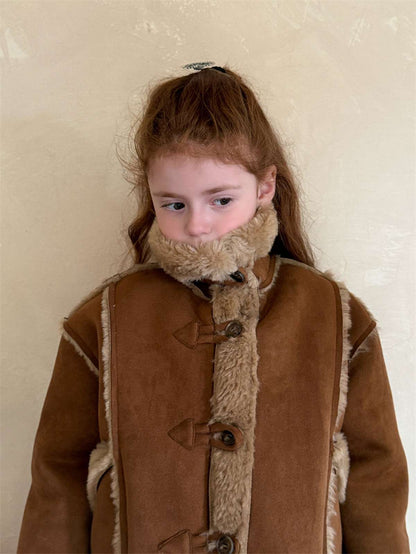 ショートコート・ジャケット・ジャンパー Coffee color coat / 90cm ムートン風ジャケット/ボアミニスカート トグルボタン【mh0011449】