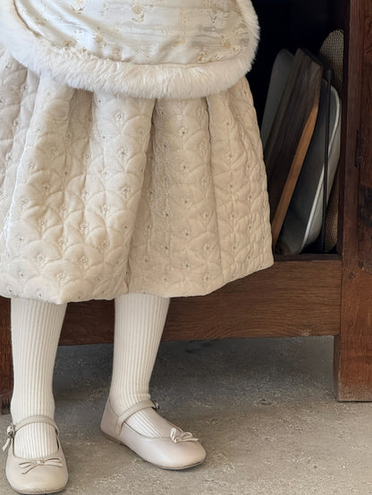 スカート Creamy White / 90cm キルトスカート キルティング ビーズ刺繍【mh0011883】