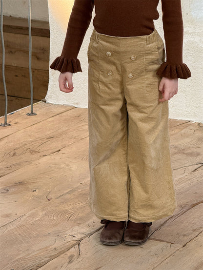 ロングパンツ・スウェットパンツ Khaki / 90cm コーデュロイパンツ ワイド ダブルボタン ハイウエスト カジュアル ボトムス【mh0011614】
