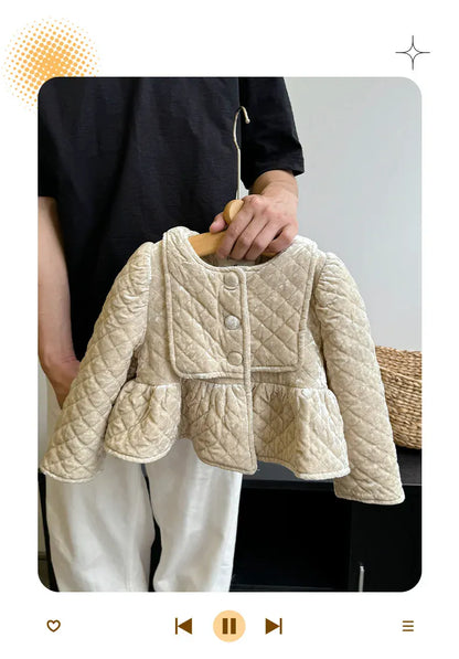 長袖セットアップ キッズジャケット/スカート フェイクベルベットペプラムショートジャケット/ロングタイトスカート スーツ【mh0007535】