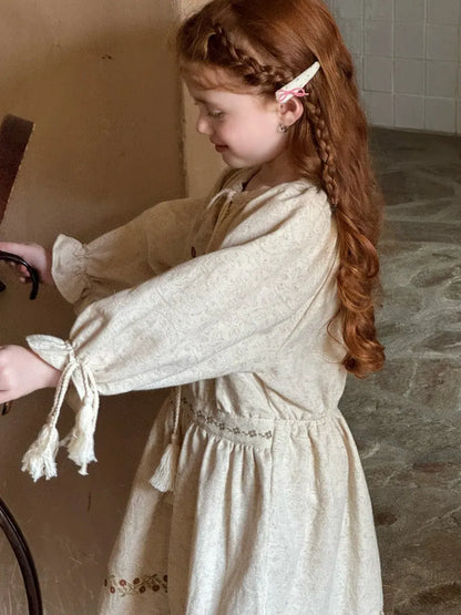 長袖ワンピース ボヘミアン刺繍タッセルワンピース【mh0011206】