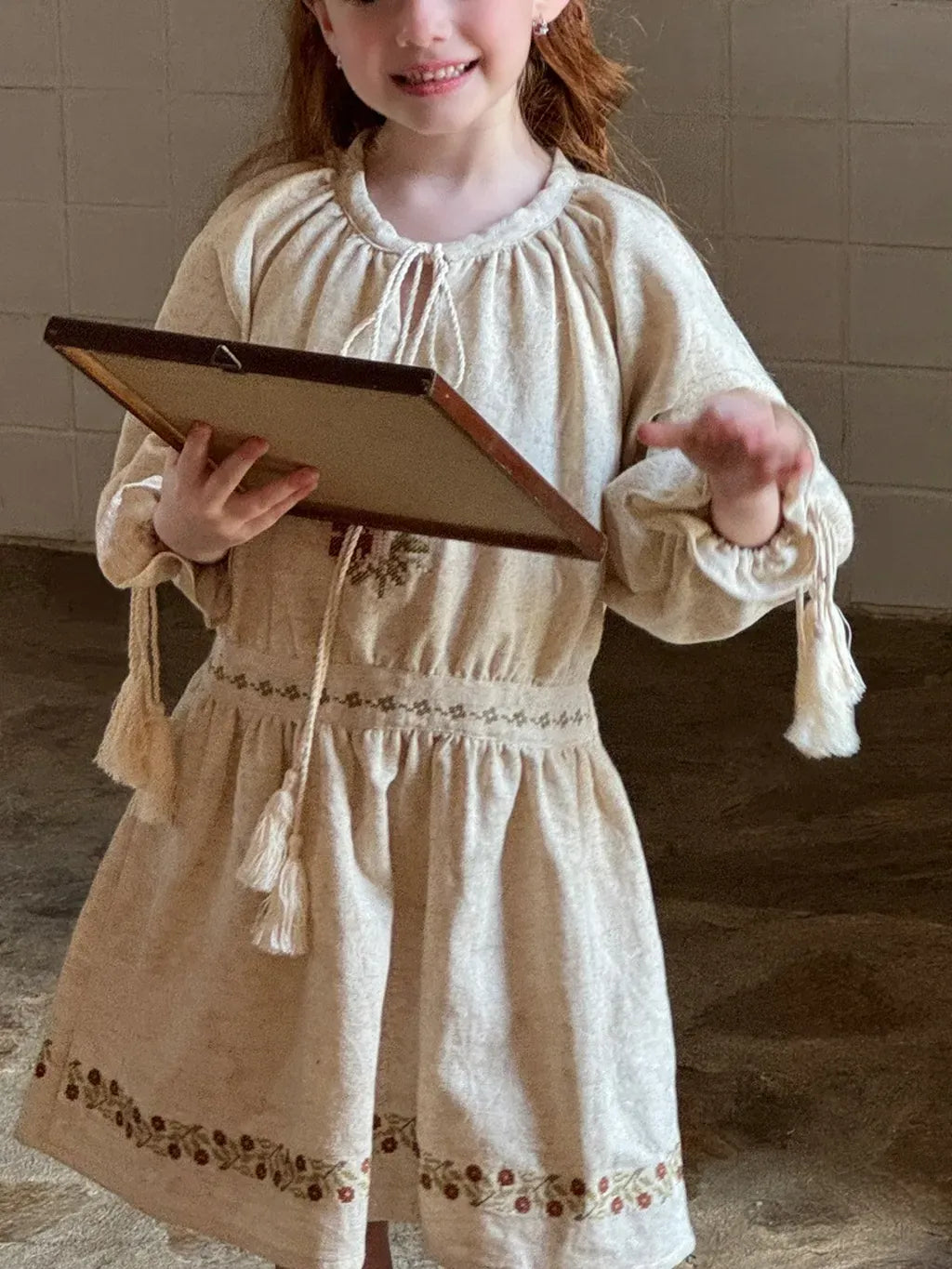 長袖ワンピース ボヘミアン刺繍タッセルワンピース【mh0011206】