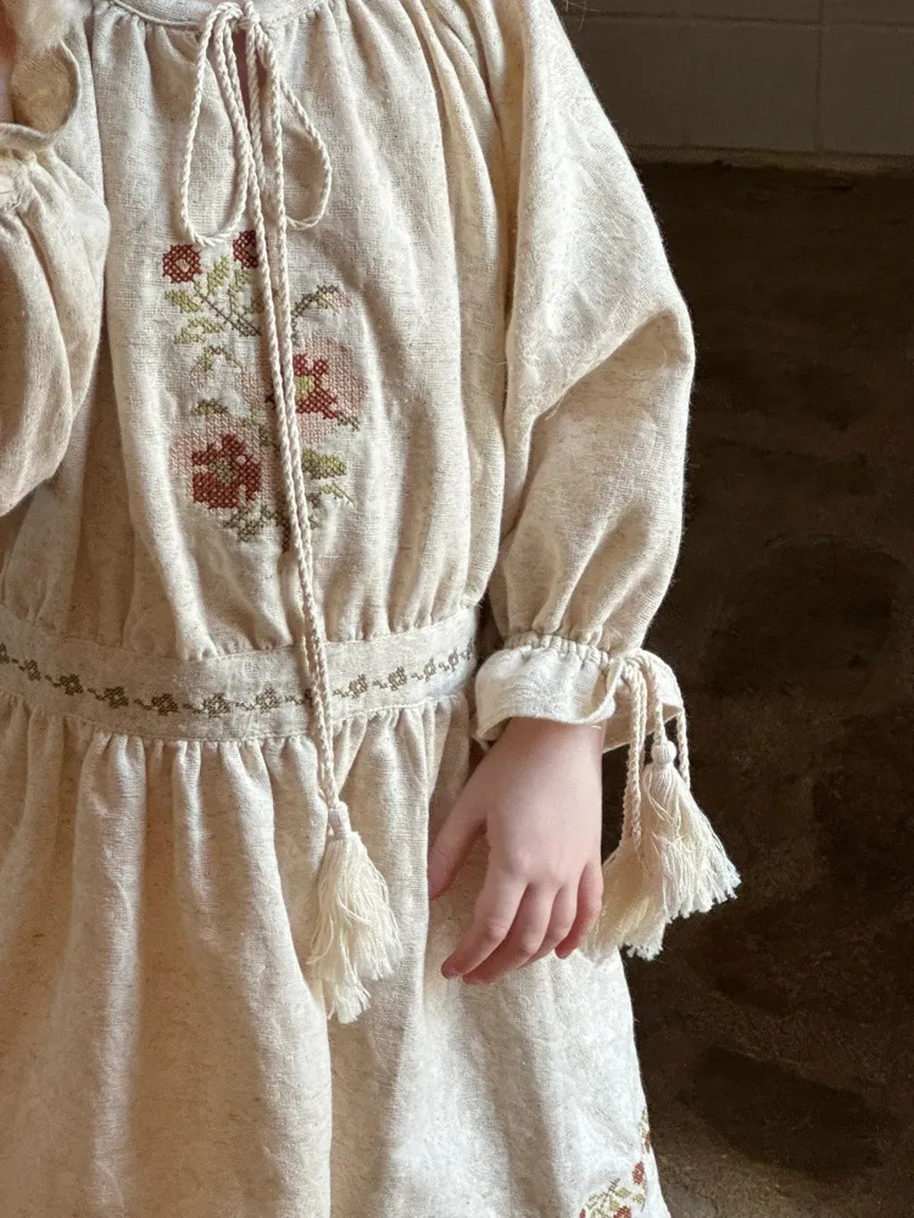 長袖ワンピース ボヘミアン刺繍タッセルワンピース【mh0011206】