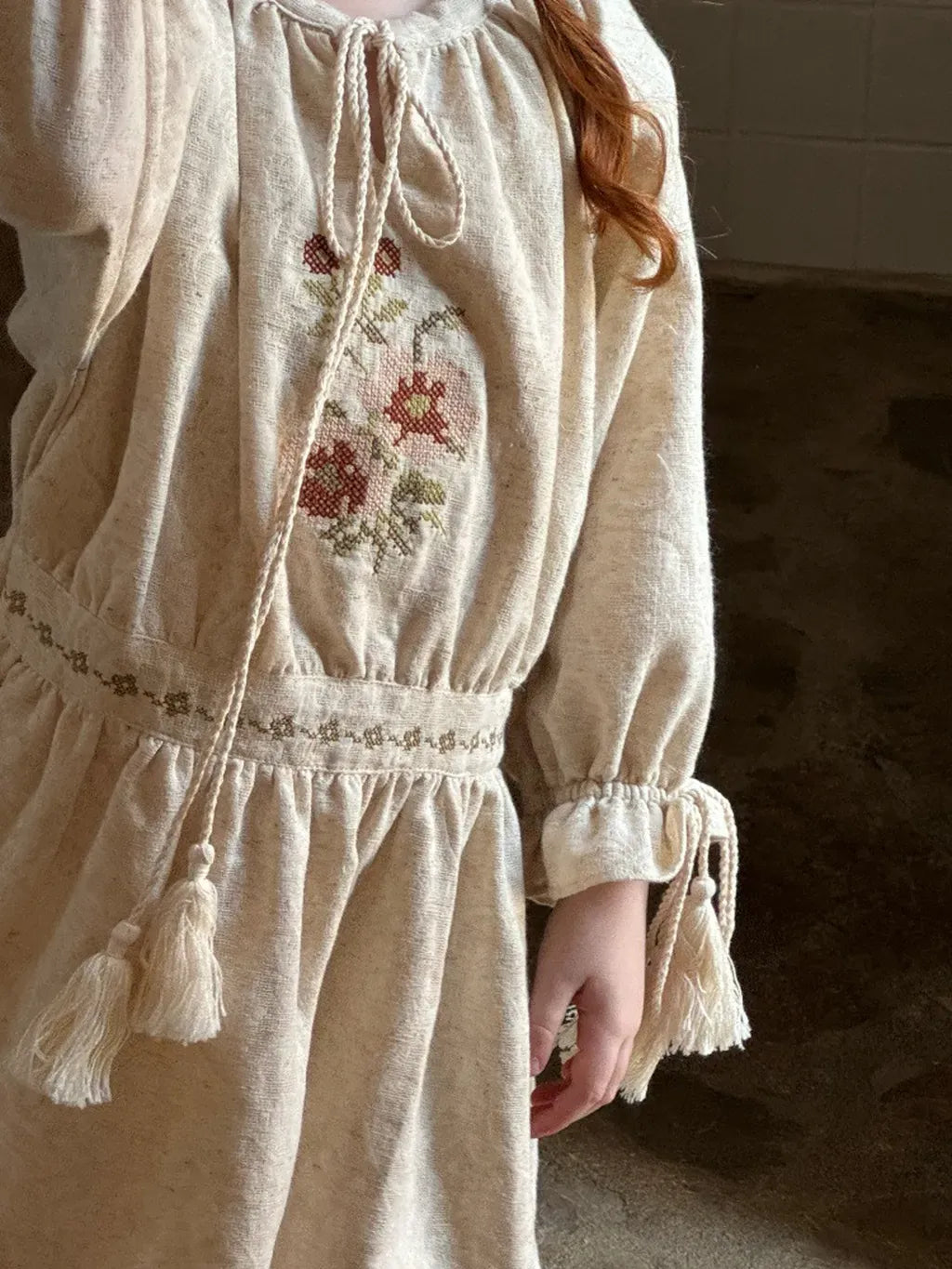 長袖ワンピース ボヘミアン刺繍タッセルワンピース【mh0011206】