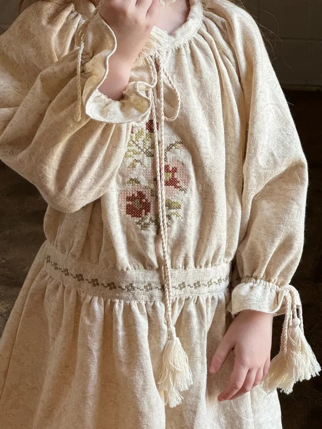 長袖ワンピース ボヘミアン刺繍タッセルワンピース【mh0011206】