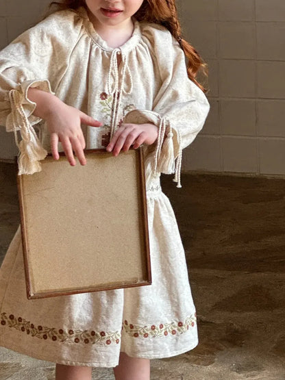 長袖ワンピース ボヘミアン刺繍タッセルワンピース【mh0011206】