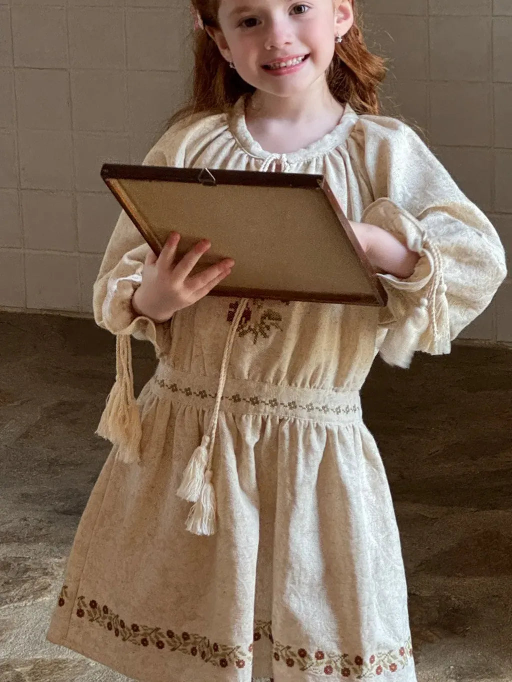 長袖ワンピース ボヘミアン刺繍タッセルワンピース【mh0011206】