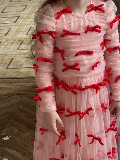 長袖ワンピース ベロアリボンチュールロングドレスワンピース【mh0011210】