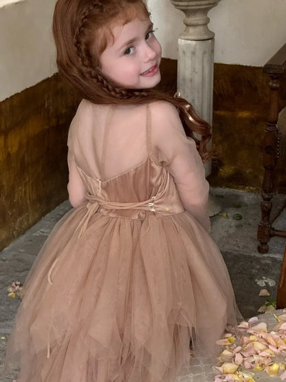 ノースリーブワンピース スパンコールチュール半袖ドレスワンピース【mh0011213】