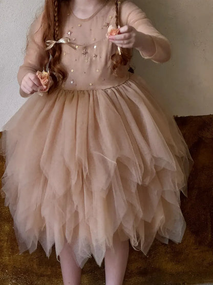 ノースリーブワンピース スパンコールチュール半袖ドレスワンピース【mh0011213】