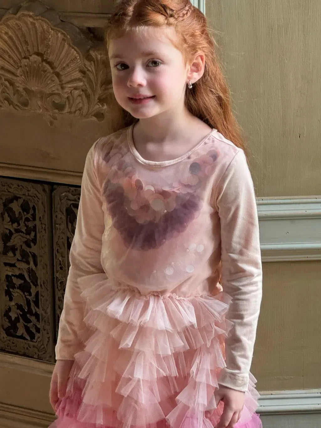 長袖ワンピース スパンコールチュール長袖ドレスワンピース【mh0011216】