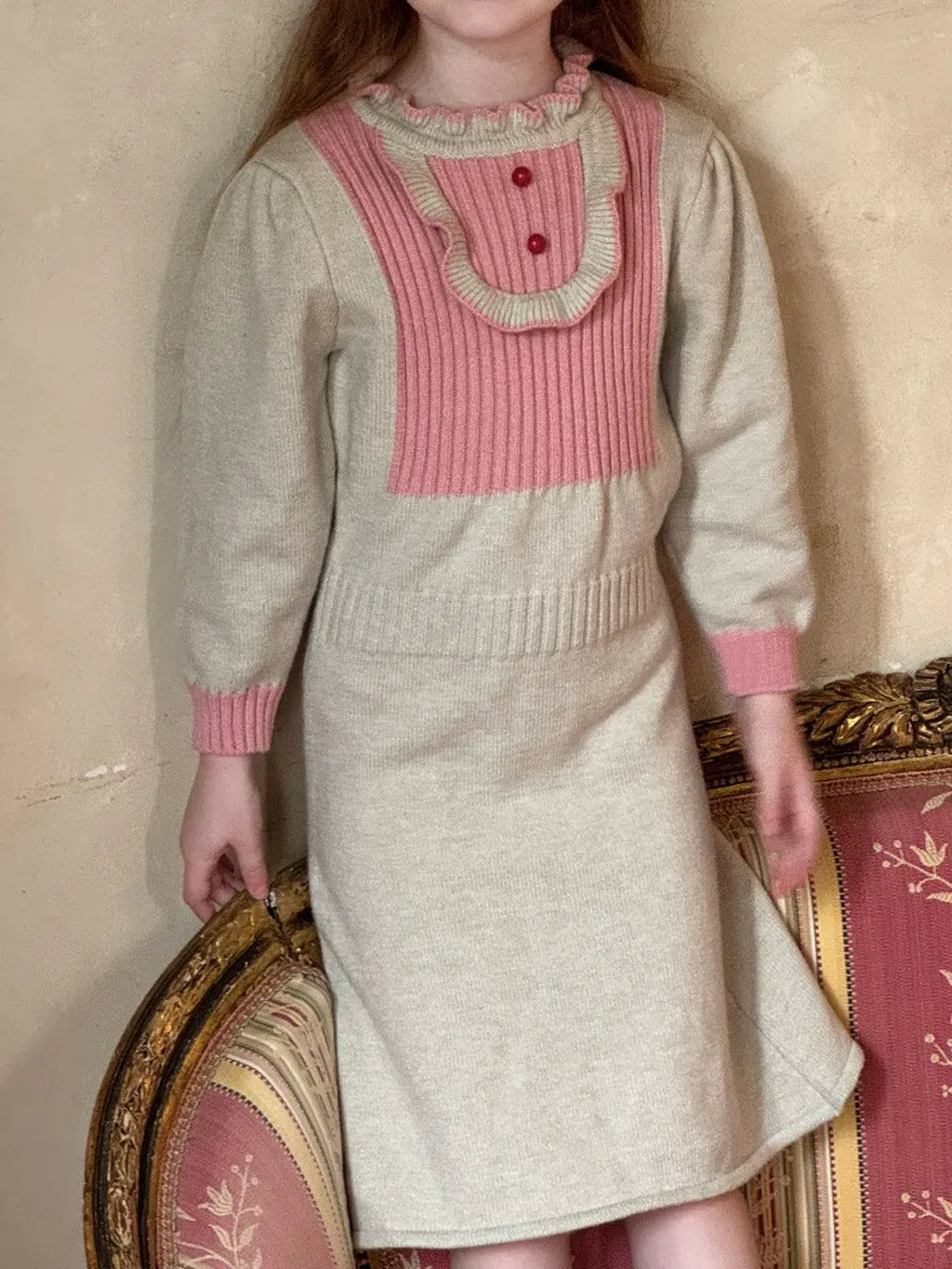 長袖ワンピース バイカラーニット長袖ワンピース【mh0011220】