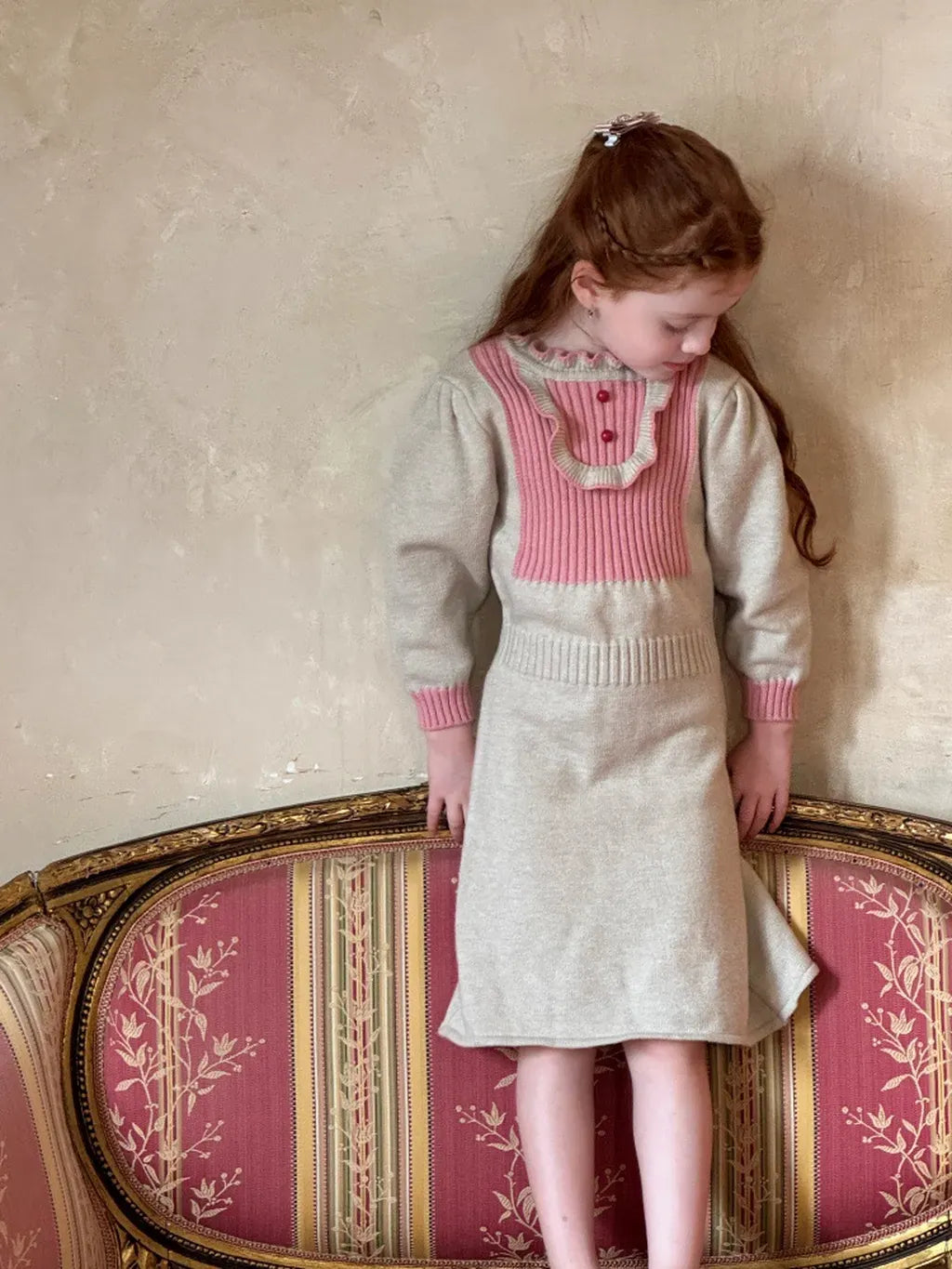 長袖ワンピース バイカラーニット長袖ワンピース【mh0011220】